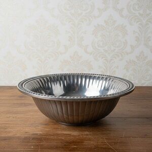 Wilton Armetale RWP Flutes and Pearls Lg Round Serving Bowl Pewter Look 11.75"